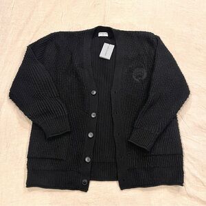 $2050 Balenciaga College Logo Heavy Wool Piled Knit Cardigan